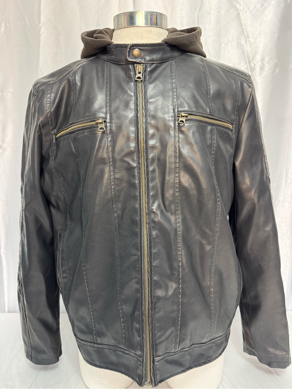 Levi Strauss Men’s Brown Faux Leather Hooded Racer Jacket